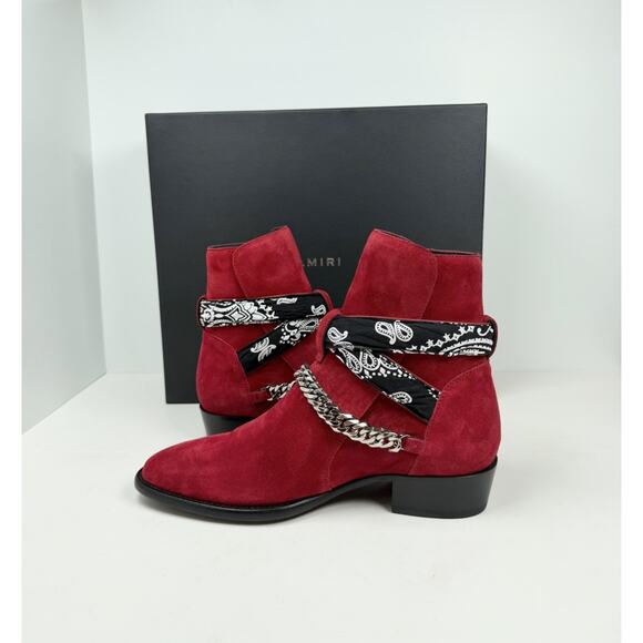 Size 7.5US - Amiri Chain Link Bandana Boots Merlot Red Suede❤️ NEW/RETAIL $1.4K! main image 6